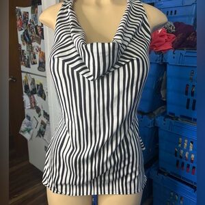 AnnTaylor 6 blue striped blouse with back bow babydoll fairy preppy old money